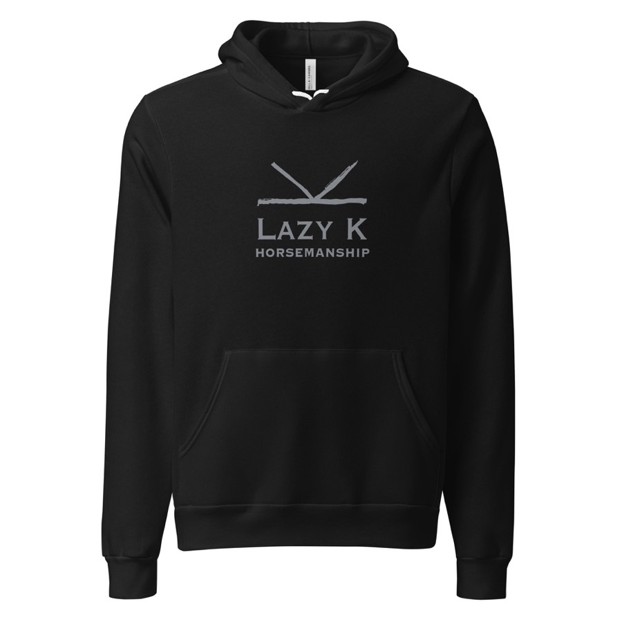 Feed Line Hoodie in black with the Lazy K Horsemanship mark on the chest